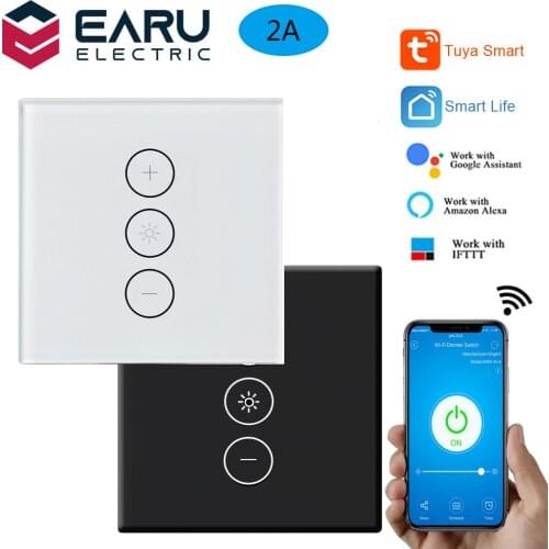 2A WiFi Smart Glass Panel Wall Touch Switch Light Dimmer Switch Smart Life Tuya APP Remote Control for Amazon Alexa Google Home