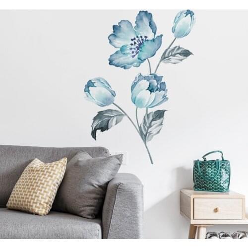 3D Blue Flower Wall Stickers Living Room Bedroom Art Wallpaper Sofa Backdrop Wall Decals Room Decoration Mural
