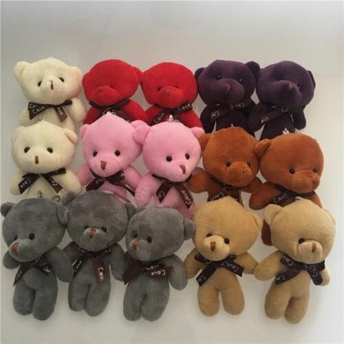 50pcs/lot Mixed 7 Colors 12cm Joint Teddy Bear plush toys ,Keychain Tie bear Plush Toy, peluches bicho ursinho de pelucia