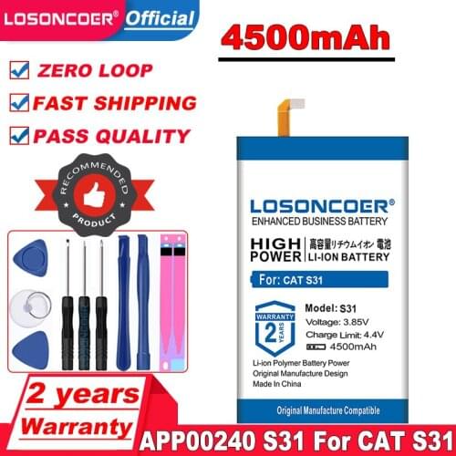 LOSONCOER 4500mAh APP00240 S31 Battery For CAT S31 Battery Replacement Mobile Phone Batteries Free tools Stand Holder Stickers