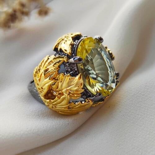 Big cauliflower design Ring Oval Olivine crystal Jewellery Luxury Index Rings Female Jewelry for party