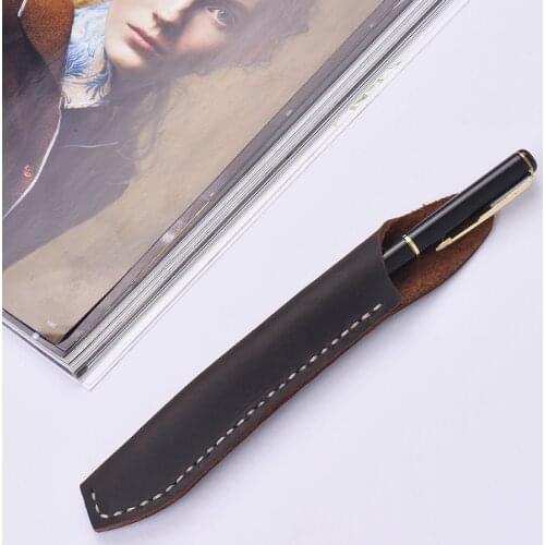 Office Student Pencil Case School Supplies Vintage Full Grain Leather Handmade Pencil Case Fountain Pen Holder Pouch Bag Top