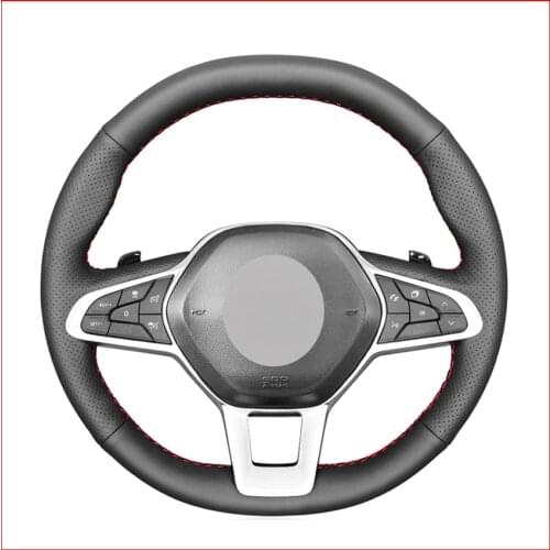 Black Faux Leather Steering Wheel Cover for Renault Clio 5 (V) 2019-2020 Zoe 2019-2020 Captur 2019-2020