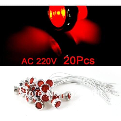 20 Pcs X 10mm 0.39" Mounted Hole Red Signal Indicator Pilot Light Lamp 220V AC