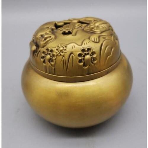 China brass beast lid incense burner crafts statue