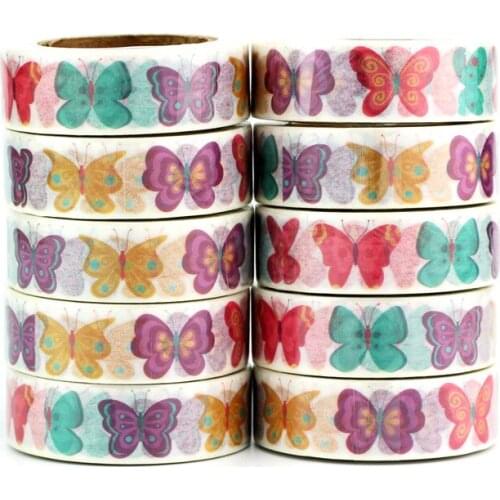 10pcs/lot Decorative Cute Pink Blue Yellow Butterfly Washi Tape DIY Scrapbooking Planner Adhesive Masking Tape Kawaii Stationery