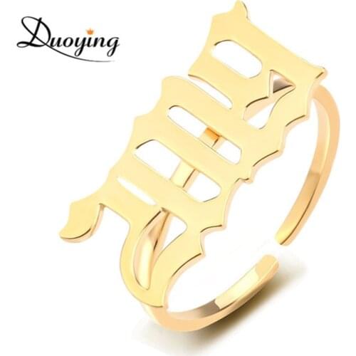 Duoying Number Ring Stainless Steel Open Rings Old English Style Anniversary Wedding Couple Ring Custom Jewelry Engagement Ring