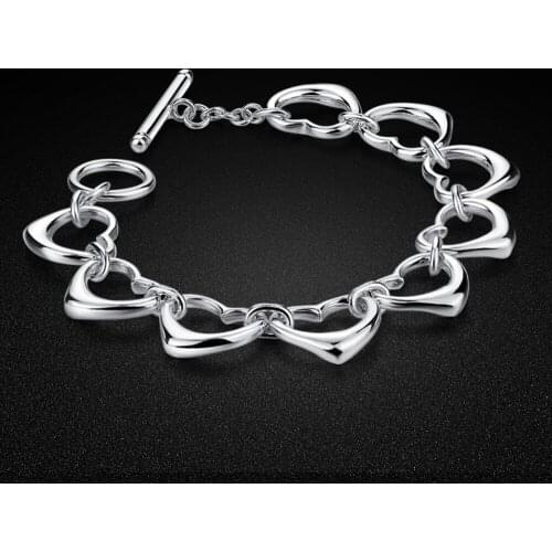 Creative 925 Sterling Silver Bracelet Heart Womens Original Silver Chain Ornament Bracelet Birthday Party Jewelry Free Gift Box