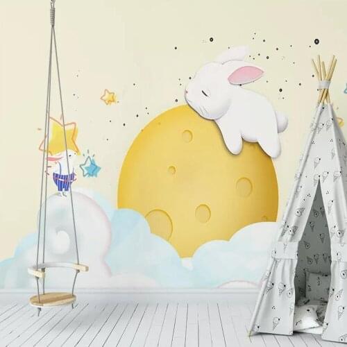 Milofi custom 3D wallpaper mural rabbit on the moon cute cartoon childrens room background wall living room bedroom decoration