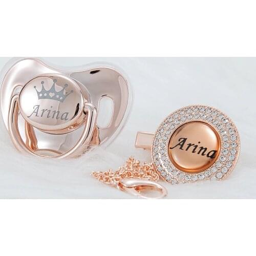 MIYOCAR customd any name gold rose red bling pacifier and pacifier clip BPA free dummy bling luxurious pacifier NPRE