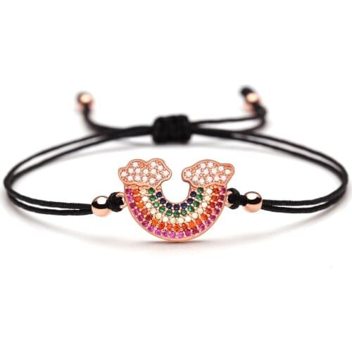 Multicolored CZ Crystal Cute Rainbow and cloud Charm Bracelet Women Girl Copper Micro Pave Cubic Zirconia Handmade Jewelry Kid