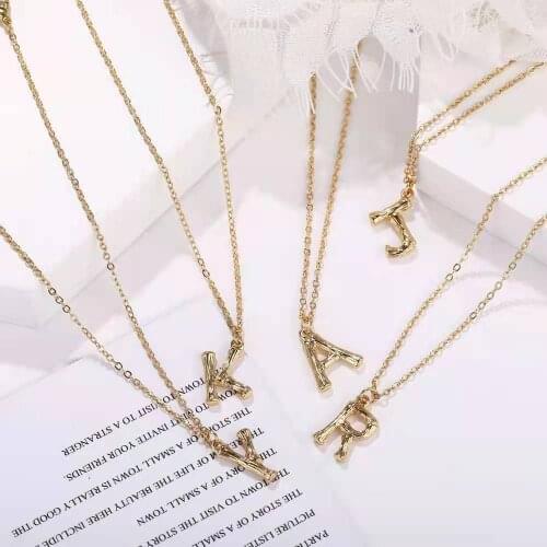 Fashion Personality Ladies Necklace INS Net Red Creative Retro Bamboo English Letter A-Z Pendant Necklace 2021 Trend Party Gift