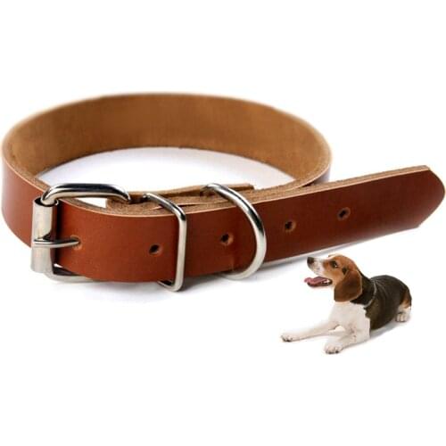 Fashion Popular Durable Pure Cowhide Pet Dogs Collar Adjustable Neck Collars Small Medium Big Dog Necklace Products For Pets
