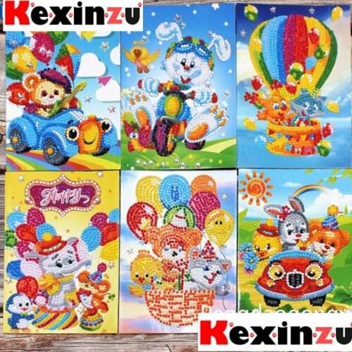Cartoon Greetings Card 5D Diy Partial Round Stone Bead Diamond Painting Mosaic 6pcs kit 3D Diamant Embroidery Cross Stitch Gift