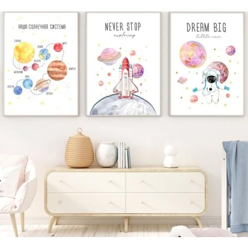 Russian Solar System Planet Rocket Astronaut Nordic Posters Prints Canvas Painting Wall Art Pictures For Kids Room Home Decor