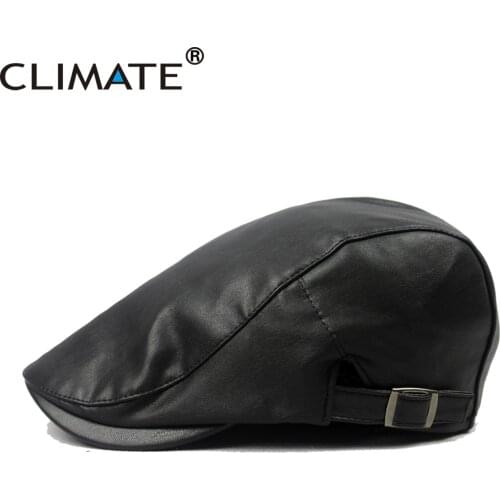 CLIMATE Men Solid PU Beret Hat Men Blank Black Flat Ivy Cap Beret for Men Casual Black PU Beret Retro Solid Men Flat Caps Beret