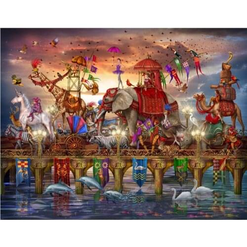 Circus Cross Stitch Art Painting Needlework 14CT Canvas Unprinted Handmade Embroidery Cross Stitch Kits Set DIY Home Decor