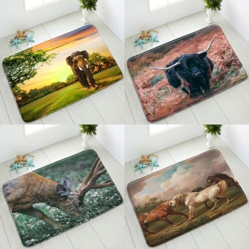 Animals Non-Slip Bathroom Mats Elephant Deer Highland Cattle Polar Bear Indoor Floor Mat Doormat Absorbent Home Carpet Washable