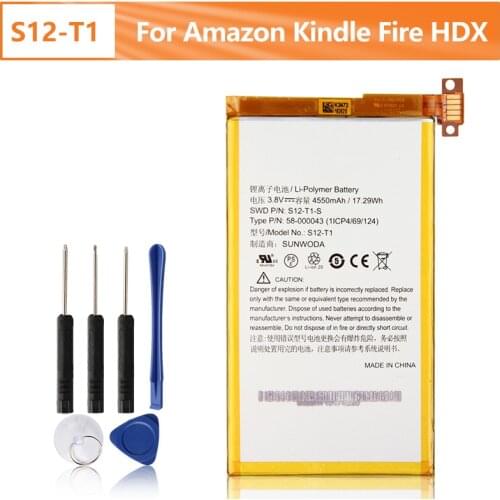 Original Replacement Battery S12-T1 S12-T1-S For Amazon Kindle Fire HDX 7 C9R6QM Kindle Fire HDX Battery 4550mAh With Free Tools