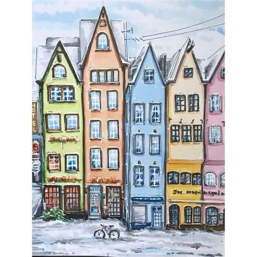 Landscape Cartoon City DIY Embroidery 11CT Cross Stitch Kits Craft Needlework Set Cotton Thread Printed Canvas Home Design