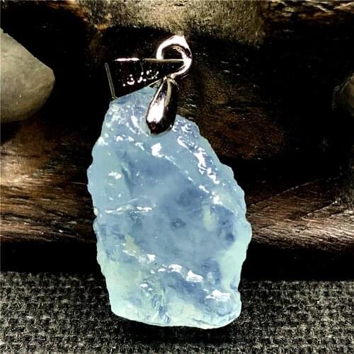 Genuine Natural Ocean Blue Aquamarine Pendant Jewelry For Woman Men Silver Stone Silver 20x11x7mm Beads Clear Gemstone AAAAA