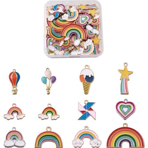 Alloy Enamel Pendants, Mixed Shapes, Mixed Color, 48pcs/box