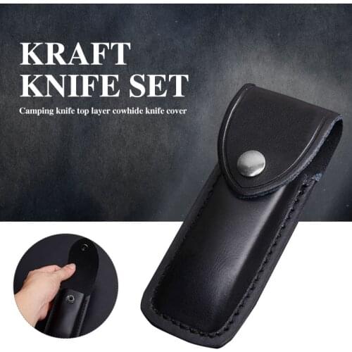 Durable Poniard Sleeve Leather Sheath Black Hunting Pouch Folding Knife Bags Poniard Pocket Portable Holder Outdoor Tool Case