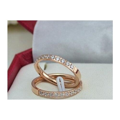 Rose gold color stainless steel cristal rings for women aneis, fashion finger ring anillos chic gift cubic zirconia jewellery