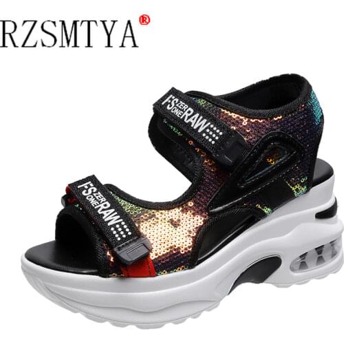 Summer Leather Platform Sandals Women 11CM Heels Wedge Shoes Fashion Buckle Thick Soled Casual Woman Beach Sandals Sneakers