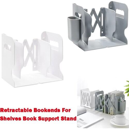 Retractable Bookends For Shelves Book Support Stand Bookshelf With Pen Holder Adjustable Bookends Book Rack Folder Book Stoppers