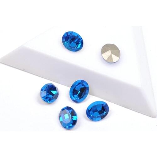 YANRUO 4128 High Quality Nails Rhinestone Oval Shape Capri Blue Color Bling Crystal Glass Rhinestones For 3D Nail Art Decoration