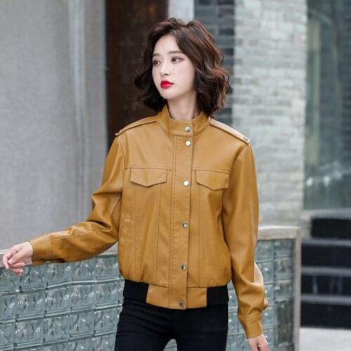 Large Size 3XL Motorcycle Leather Clothing Female New 2021 PU Leather Jacket Women Short Slim Spring And Autumn Coat Women Black