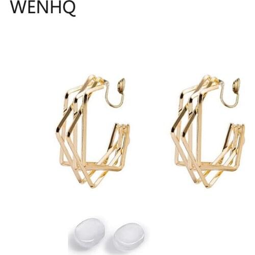 WENHQ European and American Clip on Earrings for Women Party Popular Mosquito Coil Ear Clip Geometric Square Ear Cuff Earrings