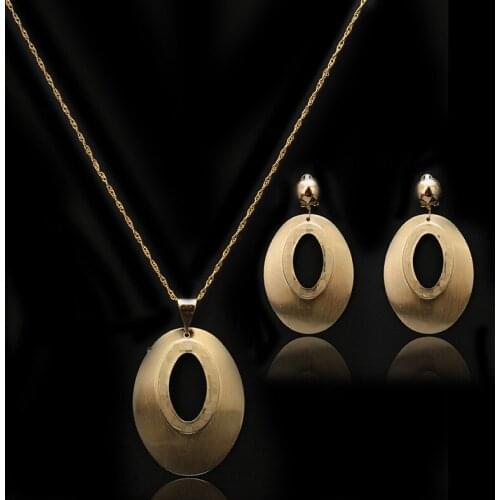 Fani Long Drop Dangle Earrings For Women Copper Pure gold Geometric Temple Brazilian Necklace Pendant Earrings Jewelry set