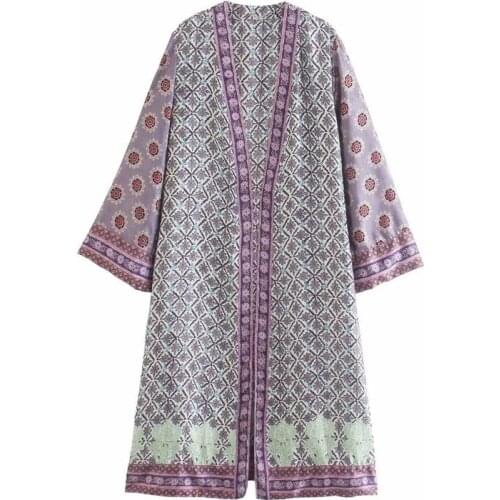 2021 Printed Long Open Kimono Women Casual Long Sleeves Side Slits Chic Lady Oversized Robe Japanese Style Woman Clothes