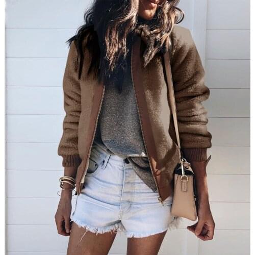 Autumn and Winter Coat Woman Fashion Turn -down Collar Slim Fleece Woman Coat Solid Zippers Basic Comfortable Female Coat