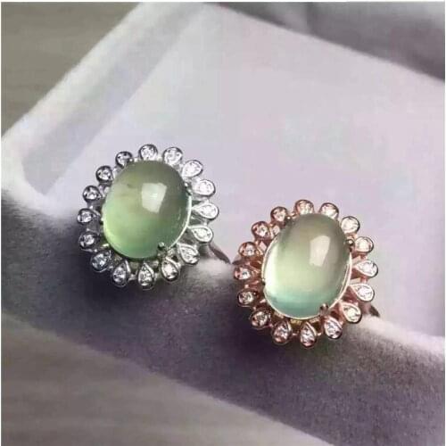 Woman Natual Prehnite Ring Free shipping Natural real Prehnite Ring 925 sterling silver Gem Size 7*9mm