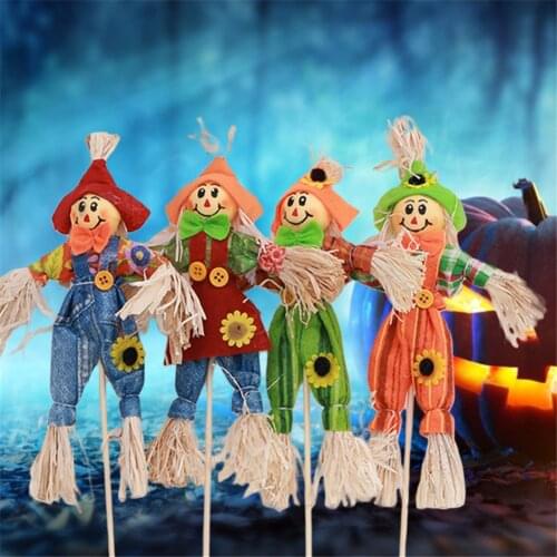 4 Pcs Cute Standing Scarecrow Autumn Garden Scarecrow Ornament For Halloween Decoration Mall Bar KTV Decoration Random Color