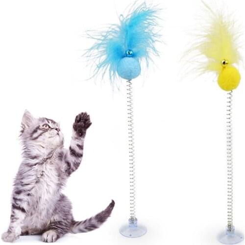 2PCS Pet Cat Catching Toys Cat Feather Teaser Suction Cup Spring Bell Kitten Play Toy Pet Teaser Toy