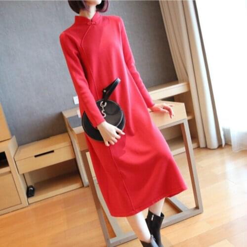 2021 New Autumn Winter Hepburn Sheer Fashion Streetwear Long Sleeve Midi Loose Casual Elegant Knitted Christmas Dress Ladies