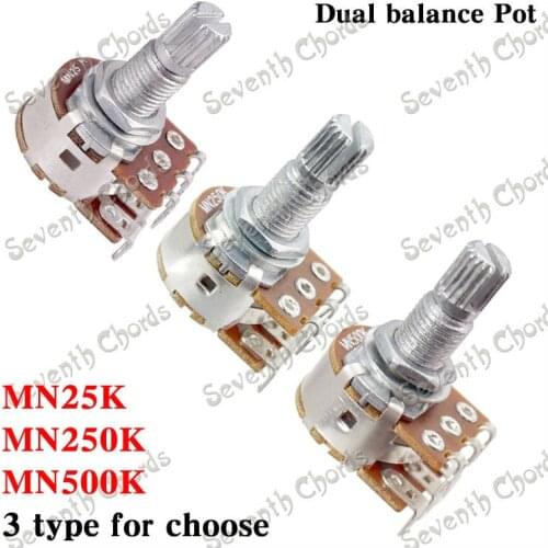 3 Pcs Double balance Stacked Knurled Stalk Guitar Bass Volume Tone Control Pots Potentiometer Switch - MN25K - MN250K - MN500K