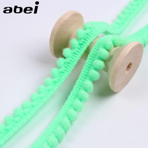 5Yards 10mm Pompom Lace Ribbon DIY Wedding Craft Handmade Sewing Green Pom Pom Fringe Lace Trims Special Lace Fabric Supplier