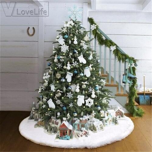 78CM 90CM 122CM Christmas Tree Plush Skirt Snowy White Luxury Faux Fur Xmas Tree Mat for Holiday Decoration