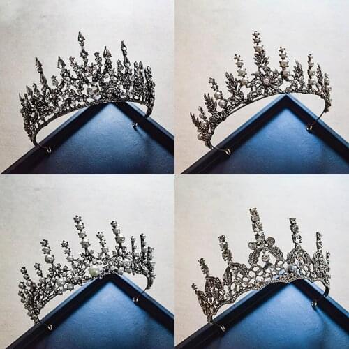 Baroque Bridal Tiaras Black Crowns Women Crystal Hair Jewelry Witch Headband Rhinestone Pageant Diadem Wedding Hair Accessories