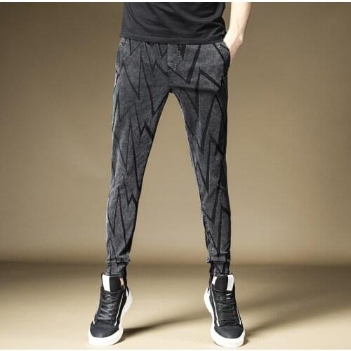 Free Shipping 2019 New mens male trousers denim cropped pants Autumn casual jeans male loose stretch Korean Harlan trousers