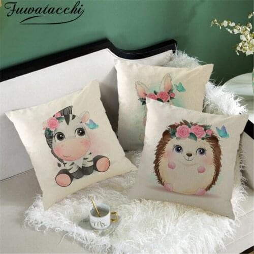 Fuwatacchi Christmas Cushion Cover Cartoon Animal Photo Pillow Case Home Decor Elephant Monkey Deer Printed Pillowcase for Sofa