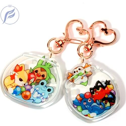 FANGQINGMAO laser cut shaped keyring anime custom charm glitter key chain