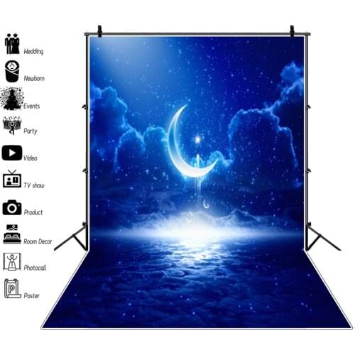 Dreamy Blue Starry Sky Clouds Moon Meteor Photo Backdrops Baby Shower Photography Backgrounds Newborn Child Portrait Photophone