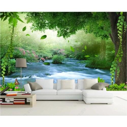 Custom photo wallpaper for walls 3 d murals Idyllic forest natural environment small stream flowing water background wall papers