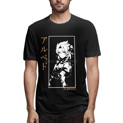 Albedo Genshin Impact T Shirt Plus Size O-neck Cotton Short Sleeve T Shirt Men Cotton Tees Streetwear Harajuku